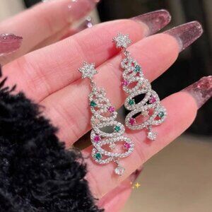 Christmas Earrings - S925 Silver Beads with Colorful Tassels - Christmas Tree Ea